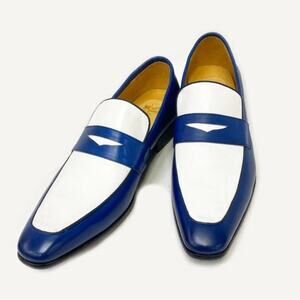 Maurice by JC Studio leather shoes blue white size 47 14 Men’s Loafers Rare